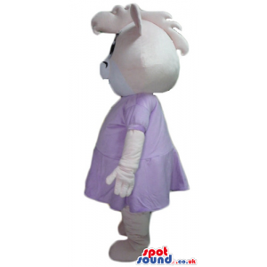 Pink female pig with white hair wearing a purple dress - Custom