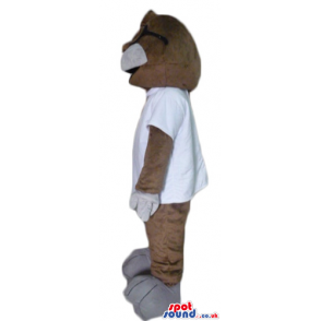 Brown cat wearing glasses and a white t-shirt - Custom Mascots