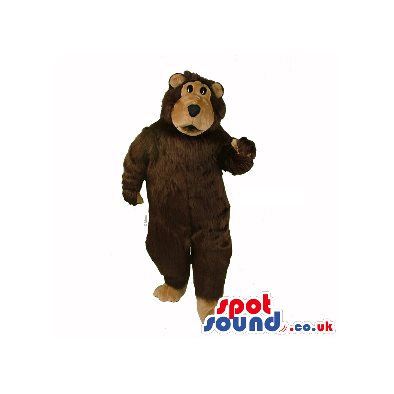 Light and dark brown bear mascot with black eyes and nose -