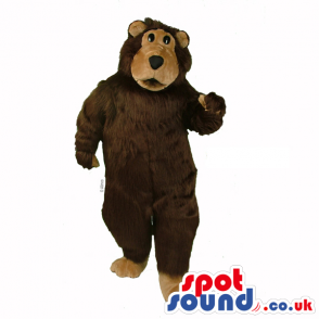 Light and dark brown bear mascot with black eyes and nose -