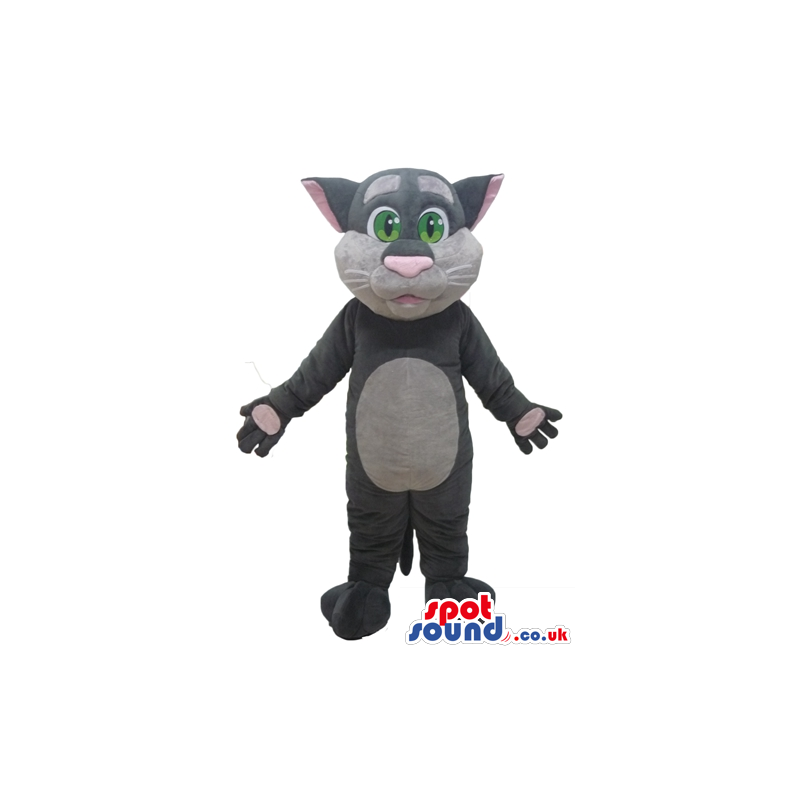 Grey cat with green eyes and pink nose, ears and paws - Custom