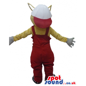 Yellow ant wearing white shoes and red gardener trousers -