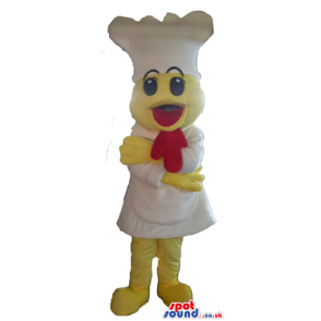 Yellow chicken wearing white cook's clothes - Custom Mascots