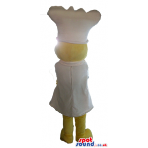 Yellow chicken wearing white cook's clothes - Custom Mascots