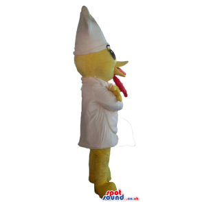 Yellow chicken wearing white cook's clothes - Custom Mascots