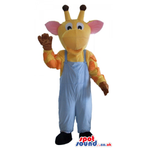 Giraffe wearing light-blue gardener trousers - Custom Mascots