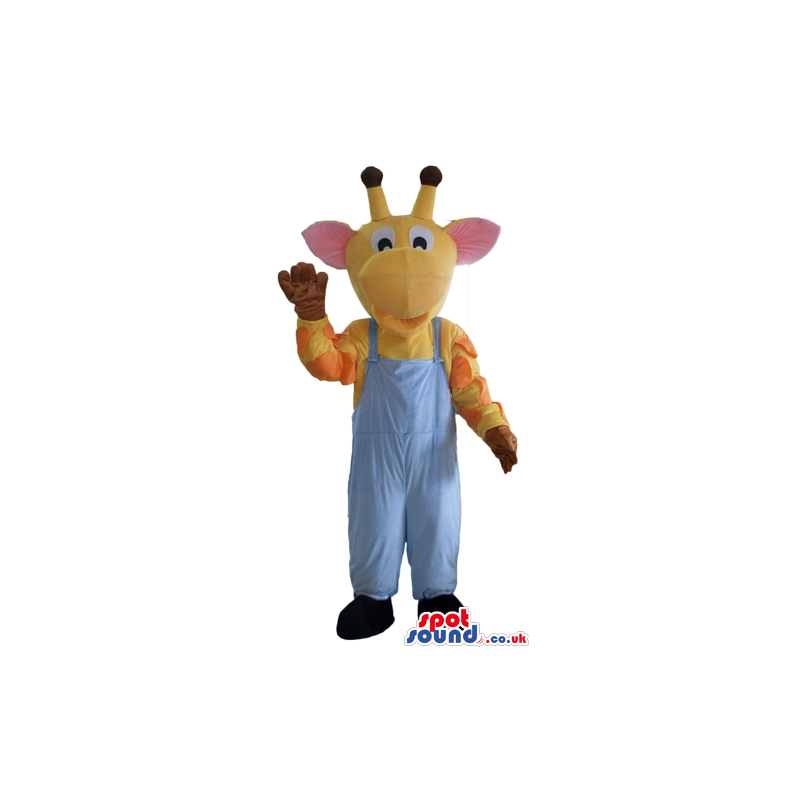 Giraffe wearing light-blue gardener trousers - Custom Mascots