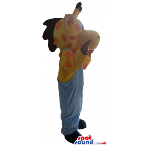 Giraffe wearing light-blue gardener trousers - Custom Mascots