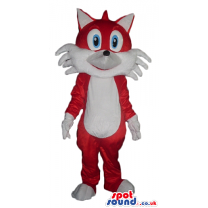 Red and white fox with big blue eyes - Custom Mascots