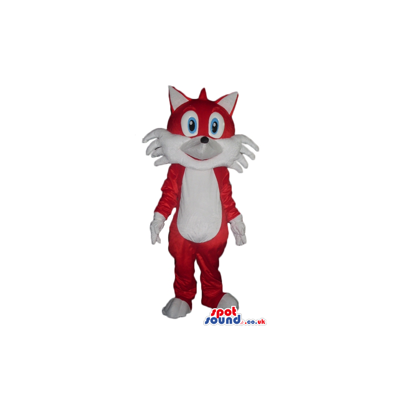 Red and white fox with big blue eyes - Custom Mascots