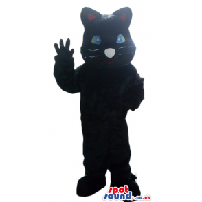 Black cat with light-blue eyes and a white nose - Custom Mascots