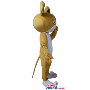 Smiling beige and white mouse with white feet - Custom Mascots