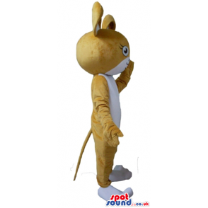 Smiling beige and white mouse with white feet - Custom Mascots