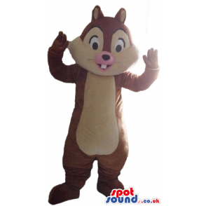 Brown and beige squirrel with a pink mouth - Custom Mascots