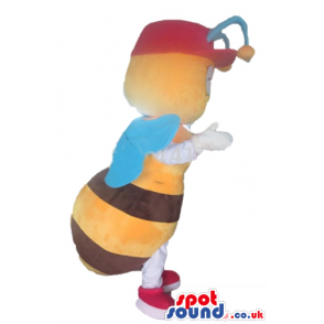 Bee with blue wings wearing a red cap and red shoes - Custom