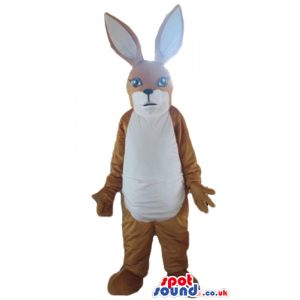 Serious brown and white rabbit with long ears - Custom Mascots