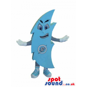 Lightning mascot with bright, blue body and electrifying face