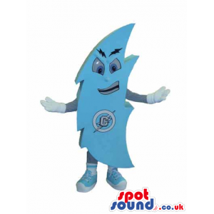 Lightning mascot with bright, blue body and electrifying face -