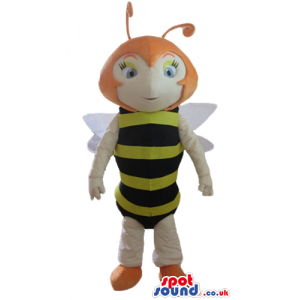 Bee with orange hair and feet and white wings - Custom Mascots