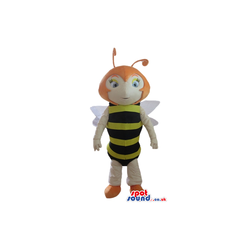 Bee with orange hair and feet and white wings - Custom Mascots