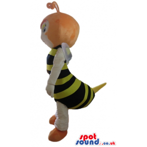 Bee with orange hair and feet and white wings - Custom Mascots