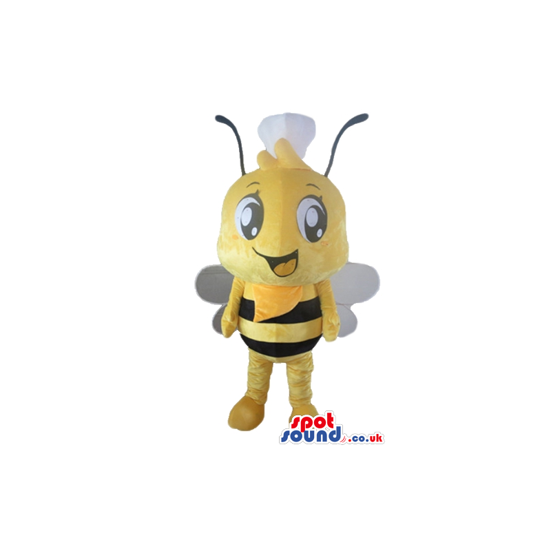 Smiling bee with big eyes and white wings - Custom Mascots