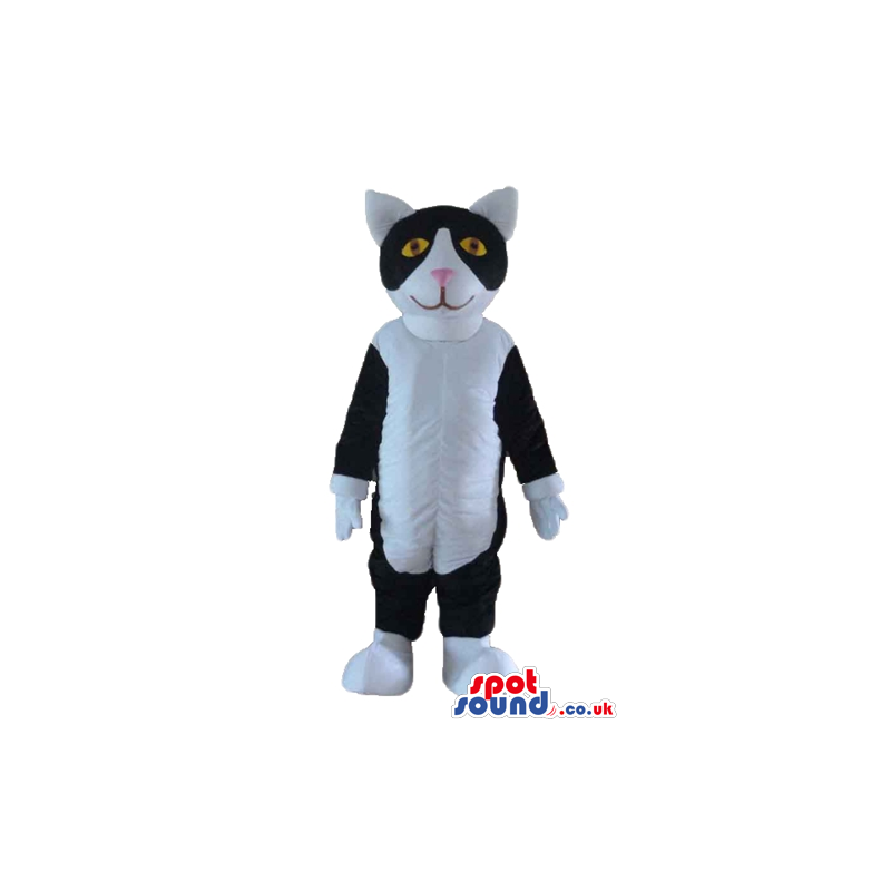Black and white cat with yellow eyes and pink nose - Custom