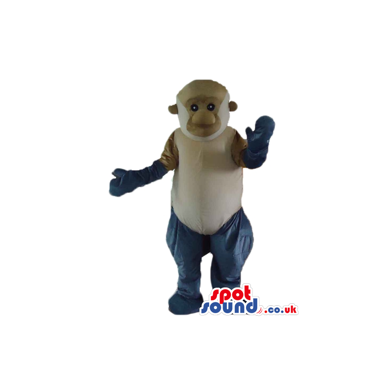 Beige gorilla with a beige and white hair and blue arms and