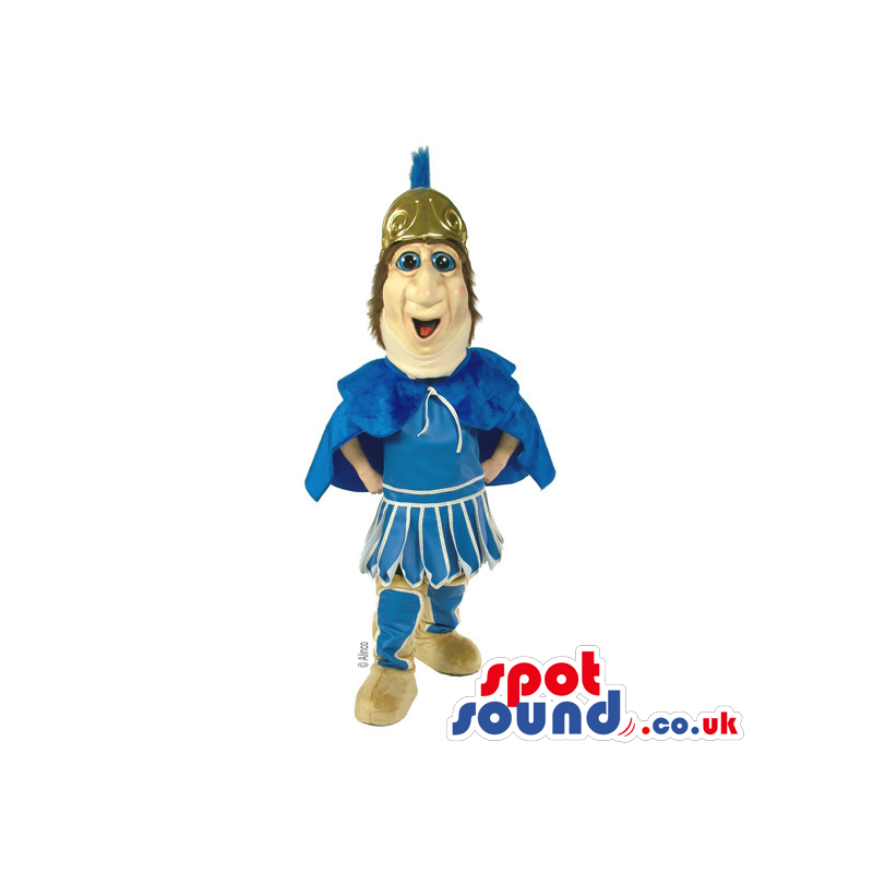 Roman soldier mascot with blue cape and golden helmet - Custom