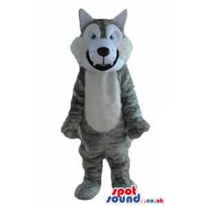Grey and white wolf with light-blue eyes - Custom Mascots