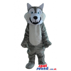 Grey and white wolf with light-blue eyes - Custom Mascots