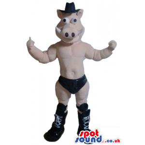 Muscleous pig wearing black trunks, hat and boots - Custom