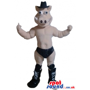 Muscleous pig wearing black trunks, hat and boots - Custom