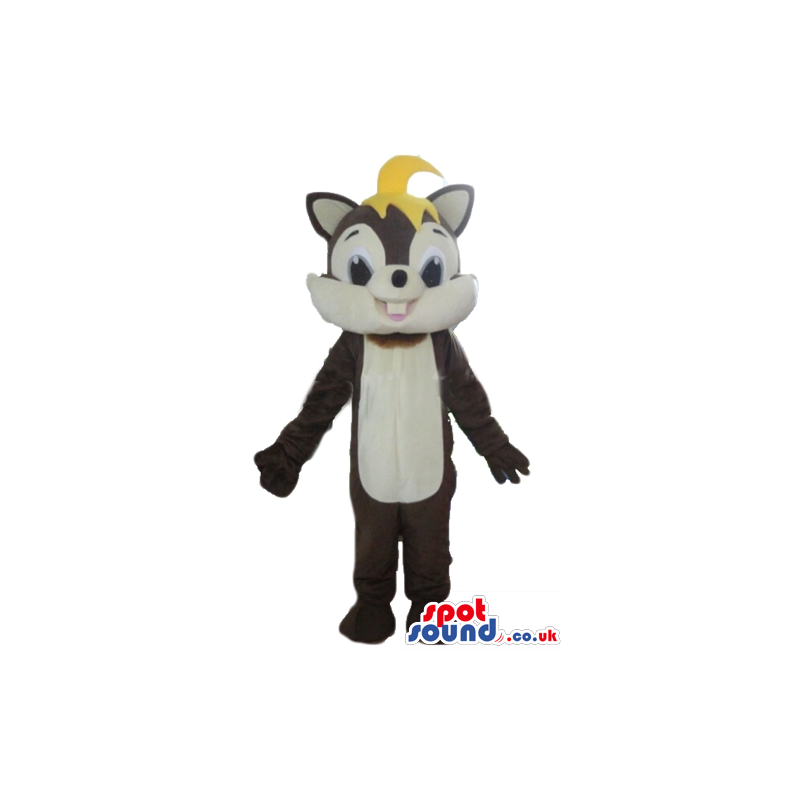 Brown and beige squirrel with yellow hair - Custom Mascots