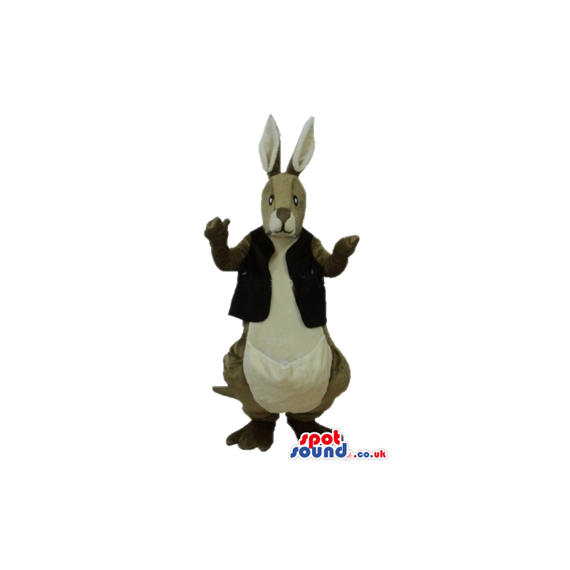 Brown and beige kangaroo wearing a brown vest - Custom Mascots