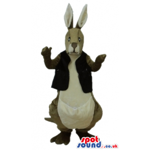 Brown and beige kangaroo wearing a brown vest - Custom Mascots