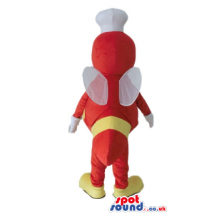 Red ant wearing a white cook's chef, a white shirt, black bow