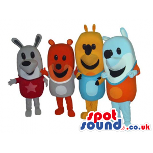Four overjoyed cartoon dog mascots with a friendly appeal