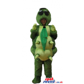 Green bug with six legs wearing dark glasses - Custom Mascots