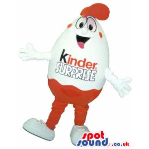 Overjoyed red and white Kinder Surprise Mascot wearing red cap