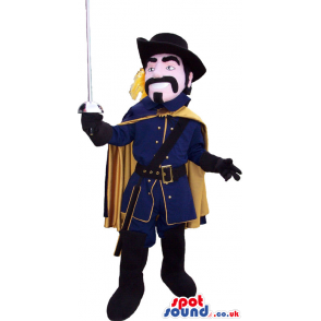 The original Musketeer mascot wearing a black hat and with épée