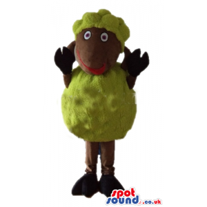 Brown sheep with yellow wool and a red mouth - Custom Mascots