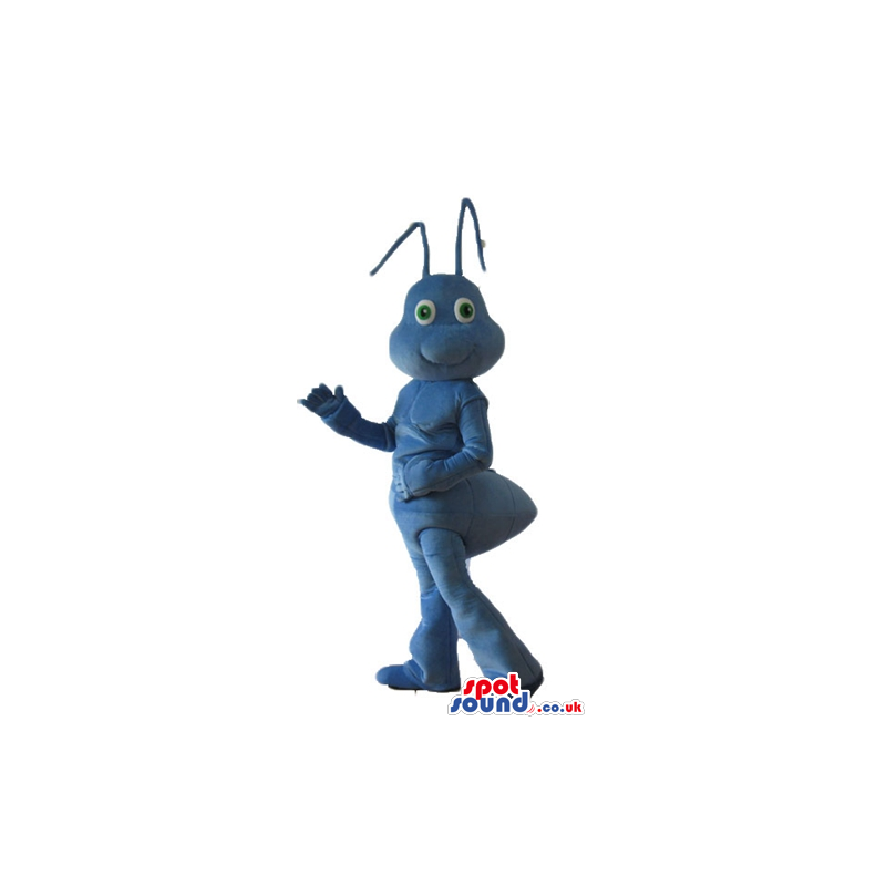 Smiling light-blue ant with big eyes - Custom Mascots