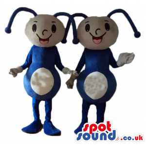 Two ants with a blue body and white belly - Custom Mascots