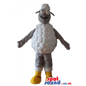 White sheep with grey arms and legs wearing yellow shoes -
