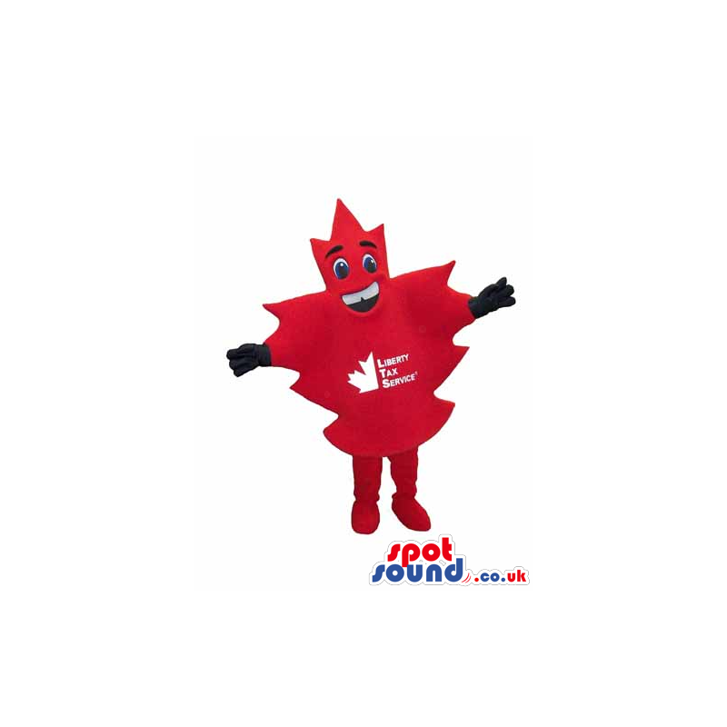 The red Oak's Leaf Mascot with a big smile and black gloves -