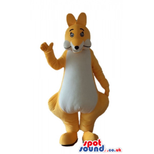 Yellow kangaroo with a white belly and yellow and white ears -