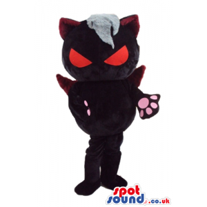 Black cat with big red eyes, pink paws and white hair - Custom