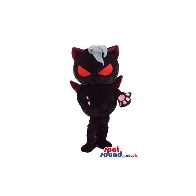 Black cat with big red eyes, pink paws and white hair - Custom