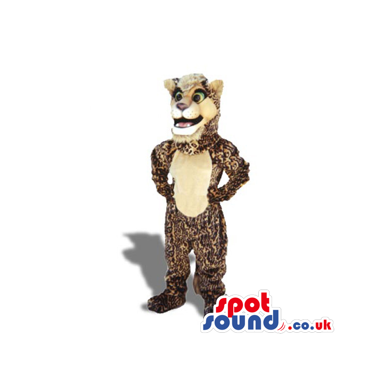 The cheerful and cuddly brown leopard mascot with huge eyes - The cheerful and cuddly brown leopard mascot with huge eyes -